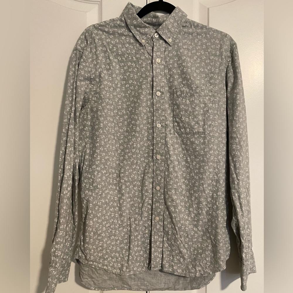 Club Monaco Gray Floral Casual Button Down Shirt Medium Slim